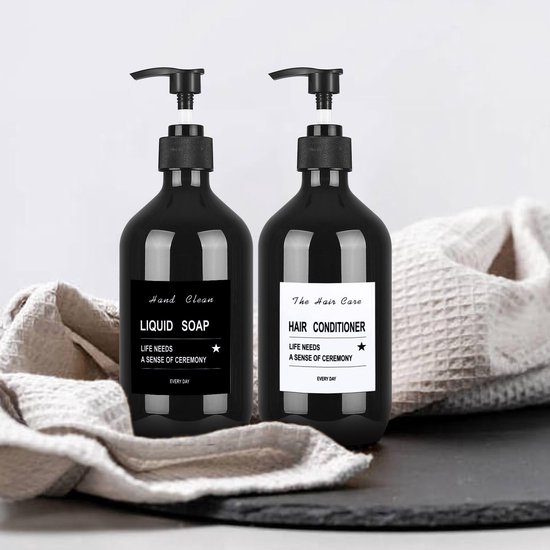 Dailygoods- Shampoo Flessen 500 ml - Hervulbaar - Pompflessen - Set van 4 - Duurzaam PET - Inclusief Trechter/Stickers van Dailygoods — afbeelding 5