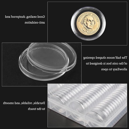 Transparante muntcapsules 30mm voor 2 euro munten - 100 stuks met opbergdoos voor muntenverzameling en -display van Merkloos — afbeelding 3