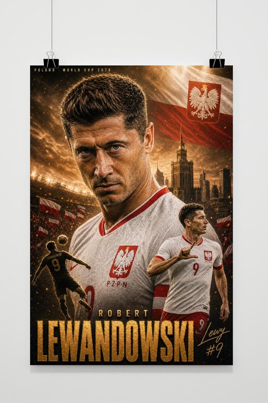 Robert Lewandowski Poster - Voetbal Posters - Sport - WK 2026 - Polen - Lewy - Spits - Wanddecoratie Woonkamer - 180 gram papier - 7395WV - Formaat 60 x 90cm