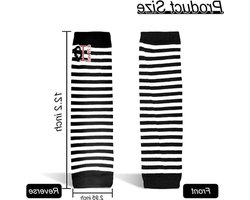 Vingerloze Lange Arm Handschoenen voor Dames, Rekbare Gestreepte Gebreide Armwarmers met Duimopening, Zwart-Wit, One Size, Ideaal voor Koud Weer en Mode