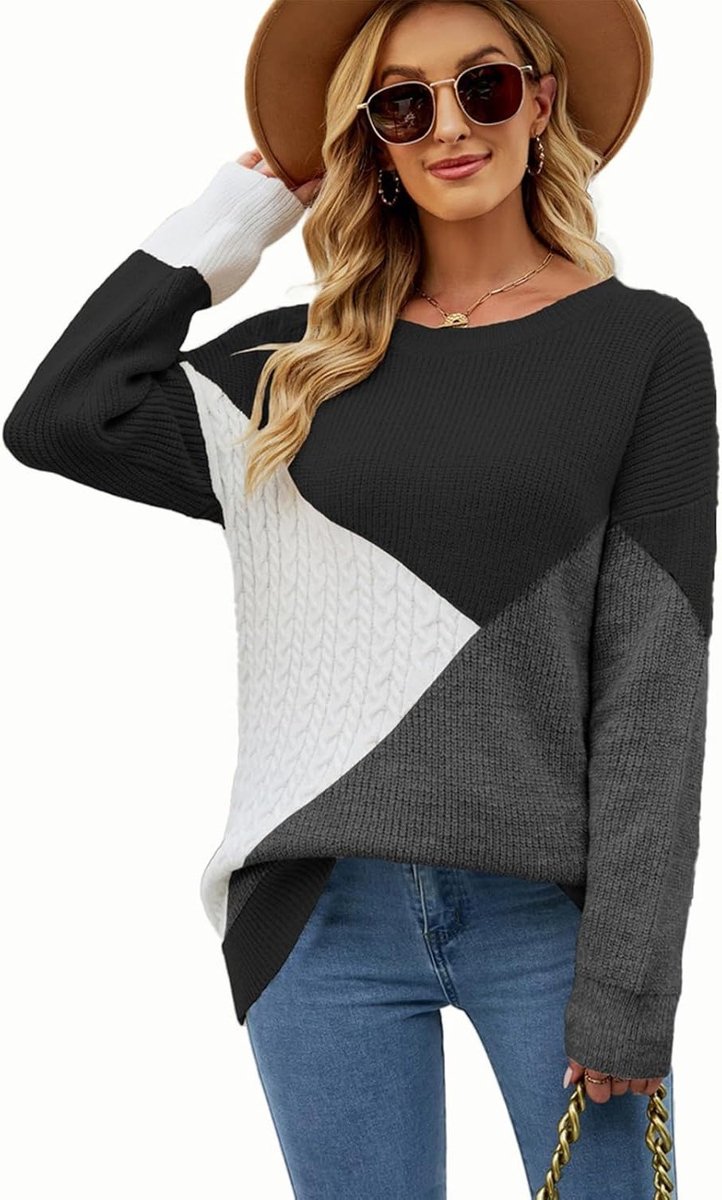 Dames Lange Mouwen Tops met Contrasterende Kleuren - Casual Sweaters en Comfortabele Sweatshirts voor Herfst en Winter