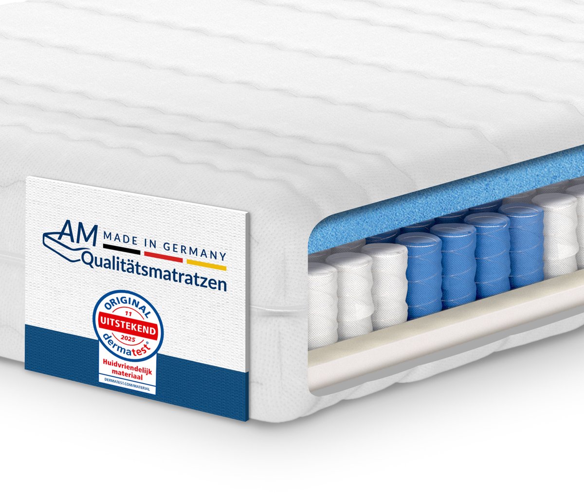 AM Qualitätsmatratzen 7-zone pocketveringmatras 100 x 200 cm H2 - Made in Germany - Ergonomisch matras met wasbare hoes - OEKO TEX - Verende matras 21cm hoog Wit