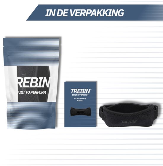 Trebin Patellaband - Kniebrace met Siliconen Drukpunten - Geschikt bij Springersknie en Runner's Knee - Patellabrace voor Linker- en Rechterknie - One Size Verstelbaar - Zwart