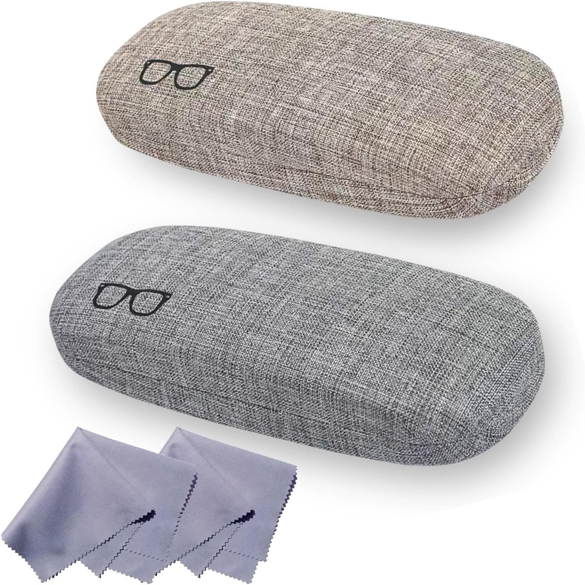 Stijlvolle Harde Brilhoes - 2-Pack Draagbare Harde Brilcases van Linnen, Ideaal voor Leesbrillen en Kleine Zonnebrillen, Inclusief Brilhoes en Harde Case