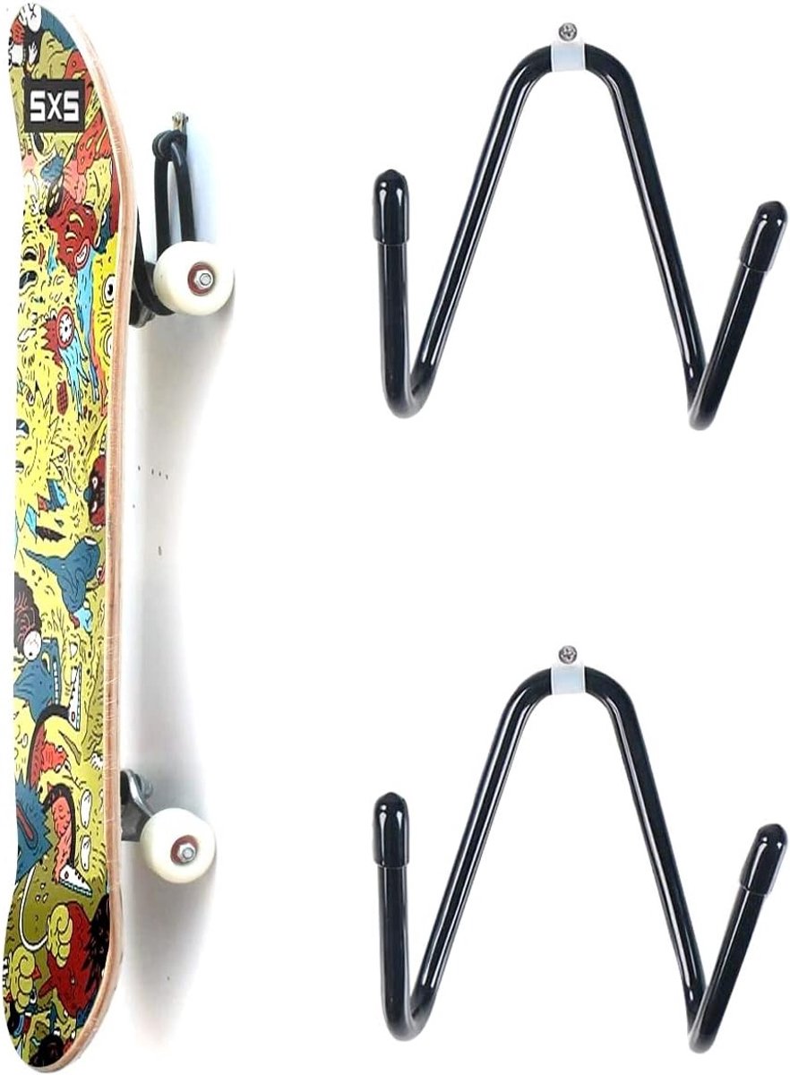 Set van 2 Wandbeugels voor Skateboard Longboard en Penny Board Inclusief Schroeven voor Makkelijk Ophangen en Ruimtebesparing Zwart