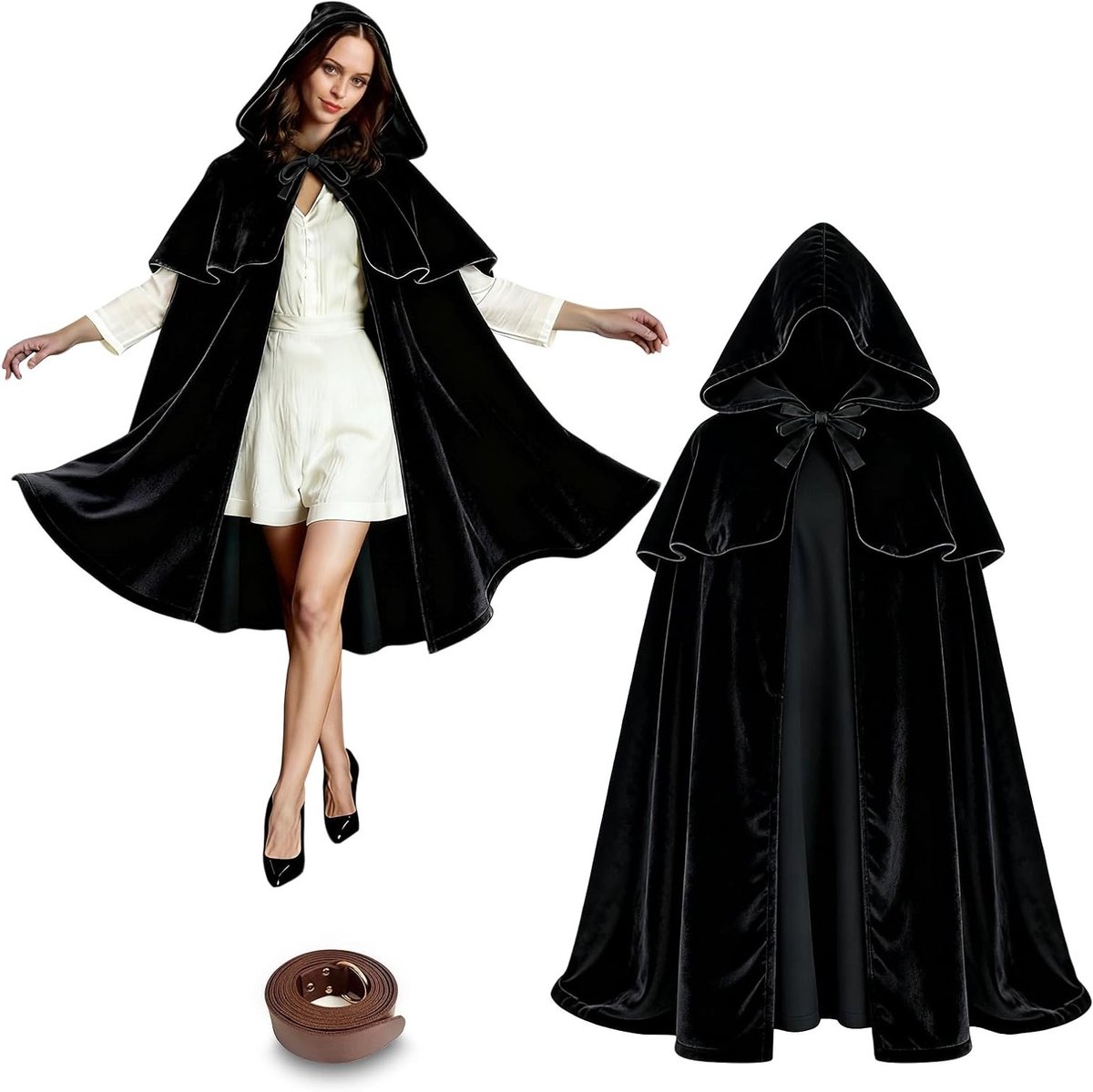 Middeleeuwse Cape met Schouderpantser en Verstelbare Strap, 3-in-1 Cape met Kap, Geschikt voor Cosplay, Halloween en Renaissance Kostuums voor Mannen en Vrouwen