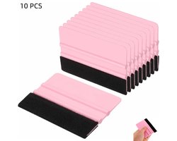 10 stuks - Vinylrakelset - rakel met vilten rand - auto-vinylfolieschraper - voor autobelettering, reclameborden, ramen - 10×7cm - roze