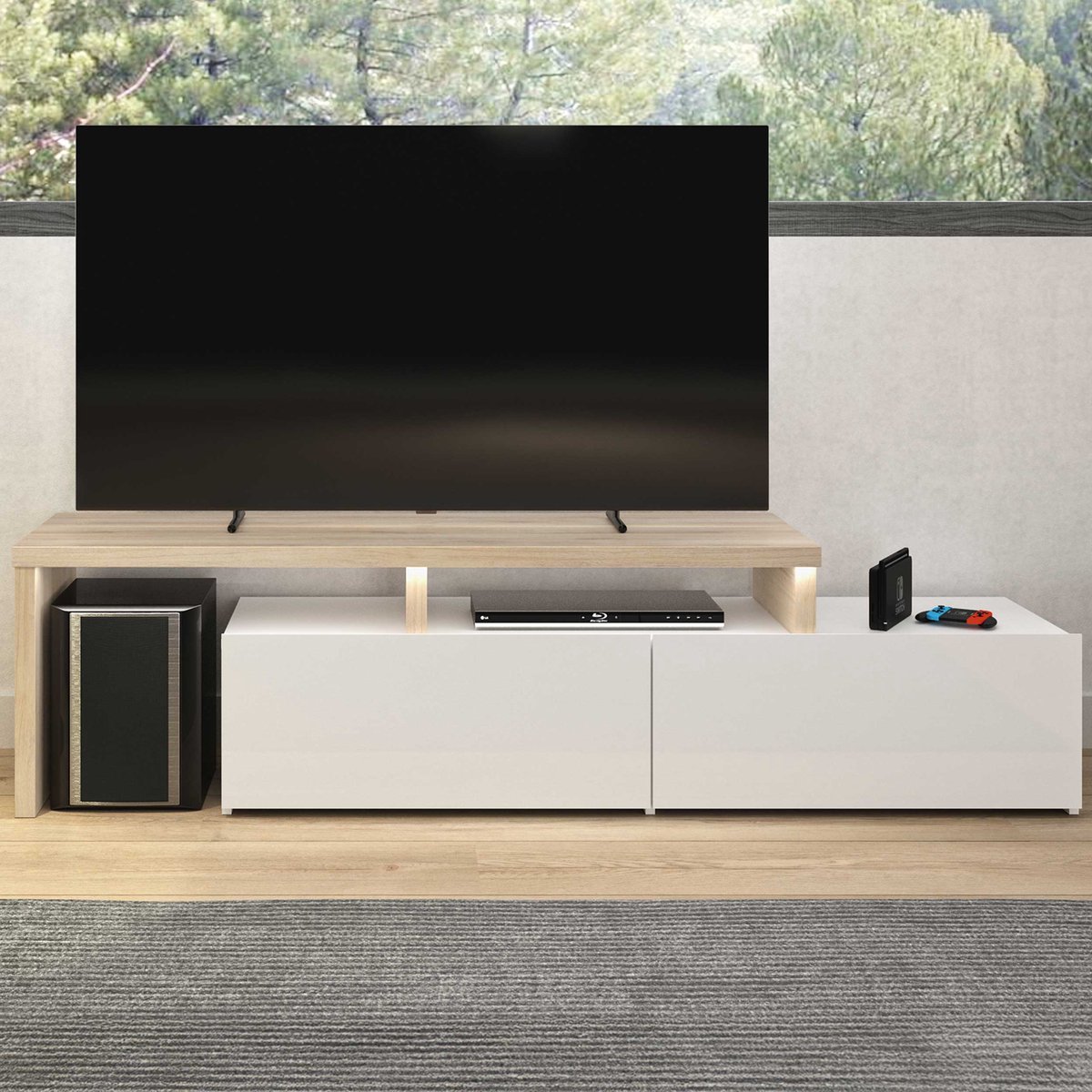 Tv-meubel Mikao Hoek - Eik Decor/wit