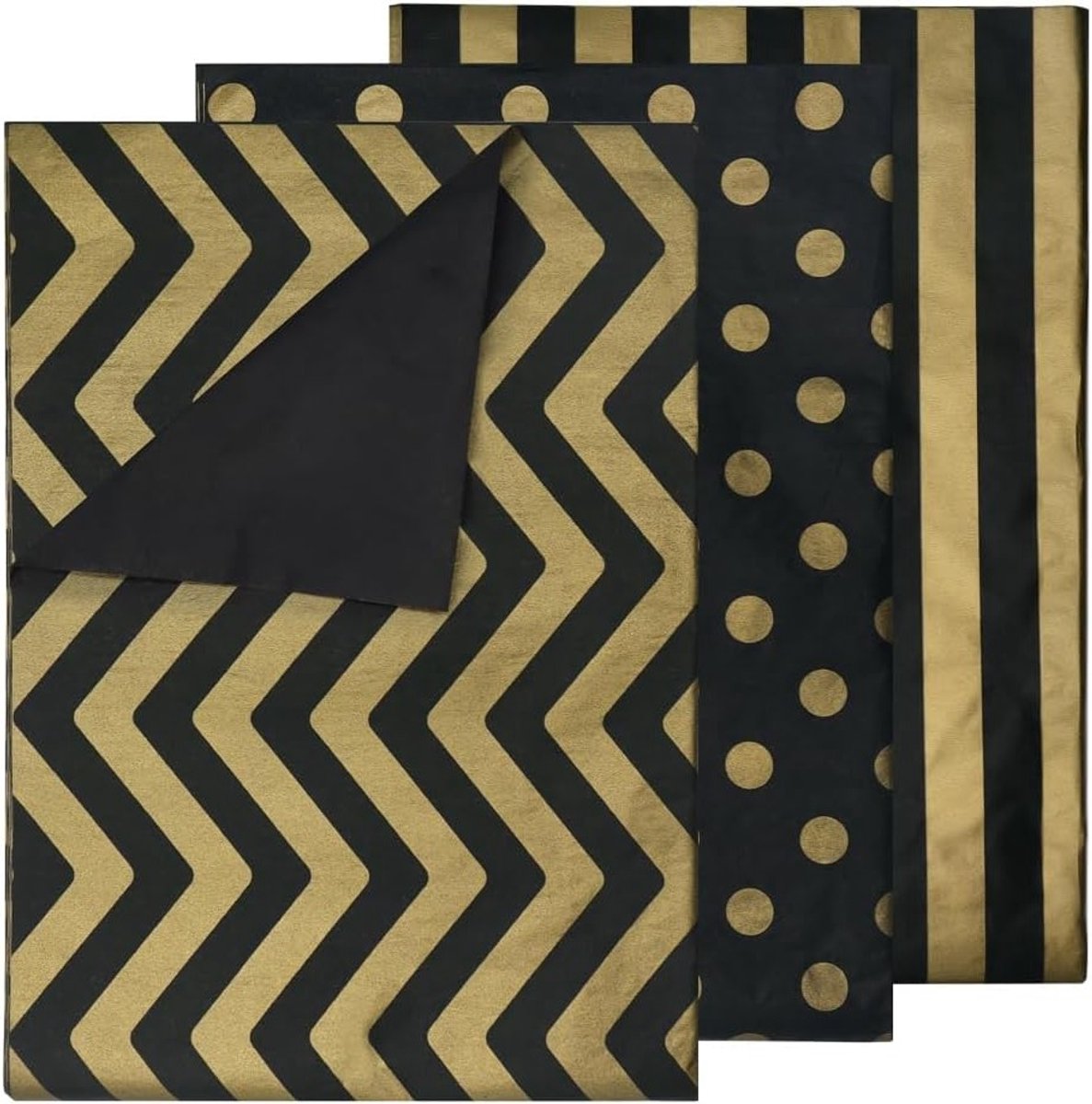60 Vellen Metallic Tissue Papier in Zwart en Goud voor Cadeauverpakking, Feestdecoratie en DIY Knutselprojecten - 50 x 35 cm, 3 Stijlen