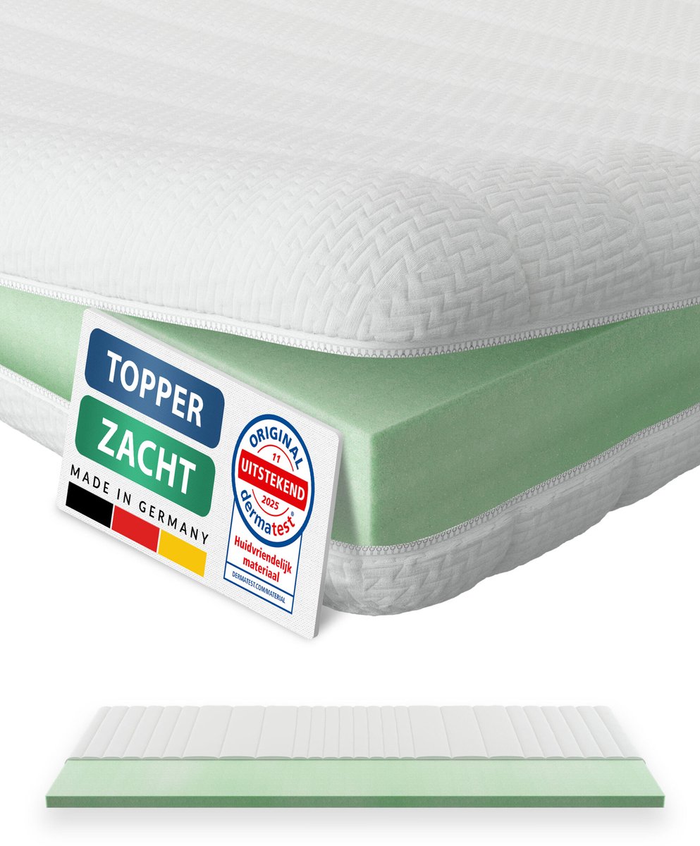 AM Qualitätsmatratzen Basic Topper 90x200cm (SG30) - Zachte & Aanpasbare Matrastopper 90 x 200 - Ook geschikt voor boxsprings - Ademende en wasbare tijk - Made in Germany