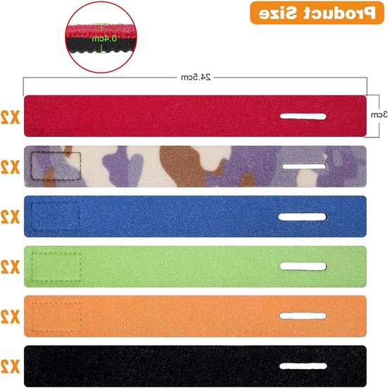 12-delige Verstelbare Vissersbanden, Sterke Klittenband Kabelbinders voor Hengelbevestiging, Herbruikbare Bevestigingsriemen voor Vissersaccessoires en Organisatie (75cm) — afbeelding 5