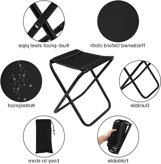 Foldable Stool - Mini Outdoor Camping Stoel - Portable Small Lightweight Hunting Stool met Carry Bag met Zipper - Vouwbare Relax Stoelen voor Fishing en Picnics (Black) — afbeelding 4