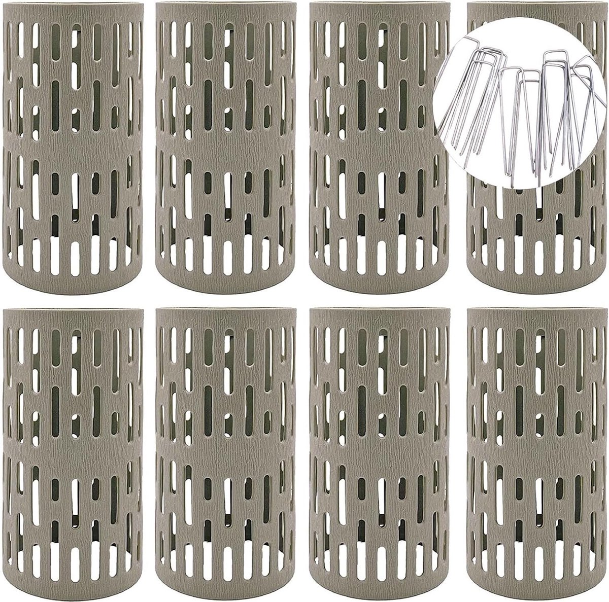 Set van 8 Beschermhoezen voor Planten en Boomstammen, 20 cm, Uitbreidbare Plastic Boomschorsbescherming met Vergrendelbare Haakjes en 8 U-Klemmen voor Optimale Bescherming