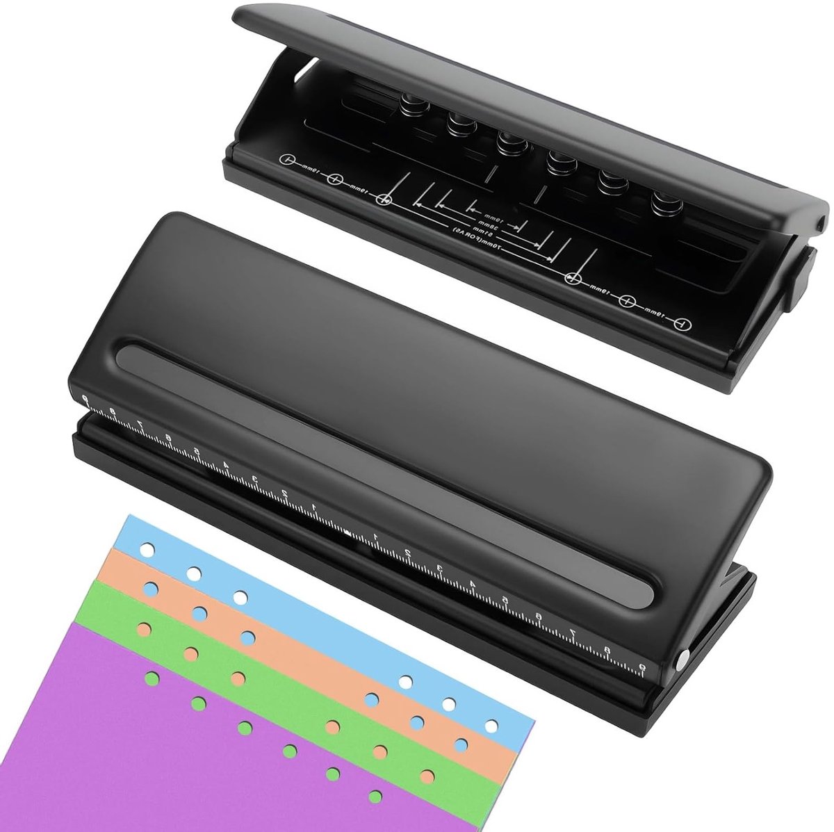 Verstelbare 6-holes perforator met schaal voor A4/A5/A3, perfect voor planners, ringbanden en notitieboeken