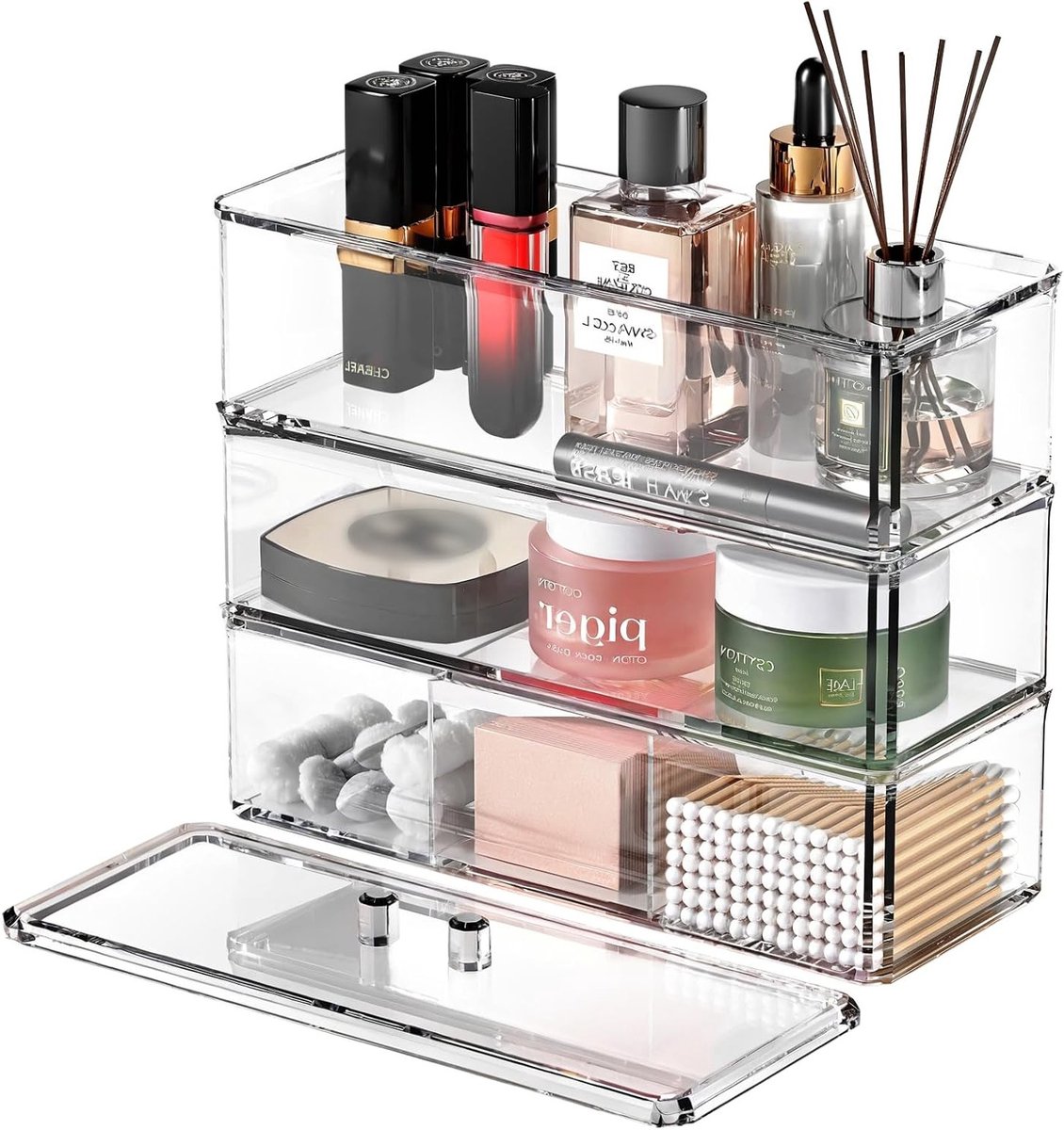 Transparante Makeup Organizer met 3 Lagen voor Cosmetica, Make-up en Accessoires