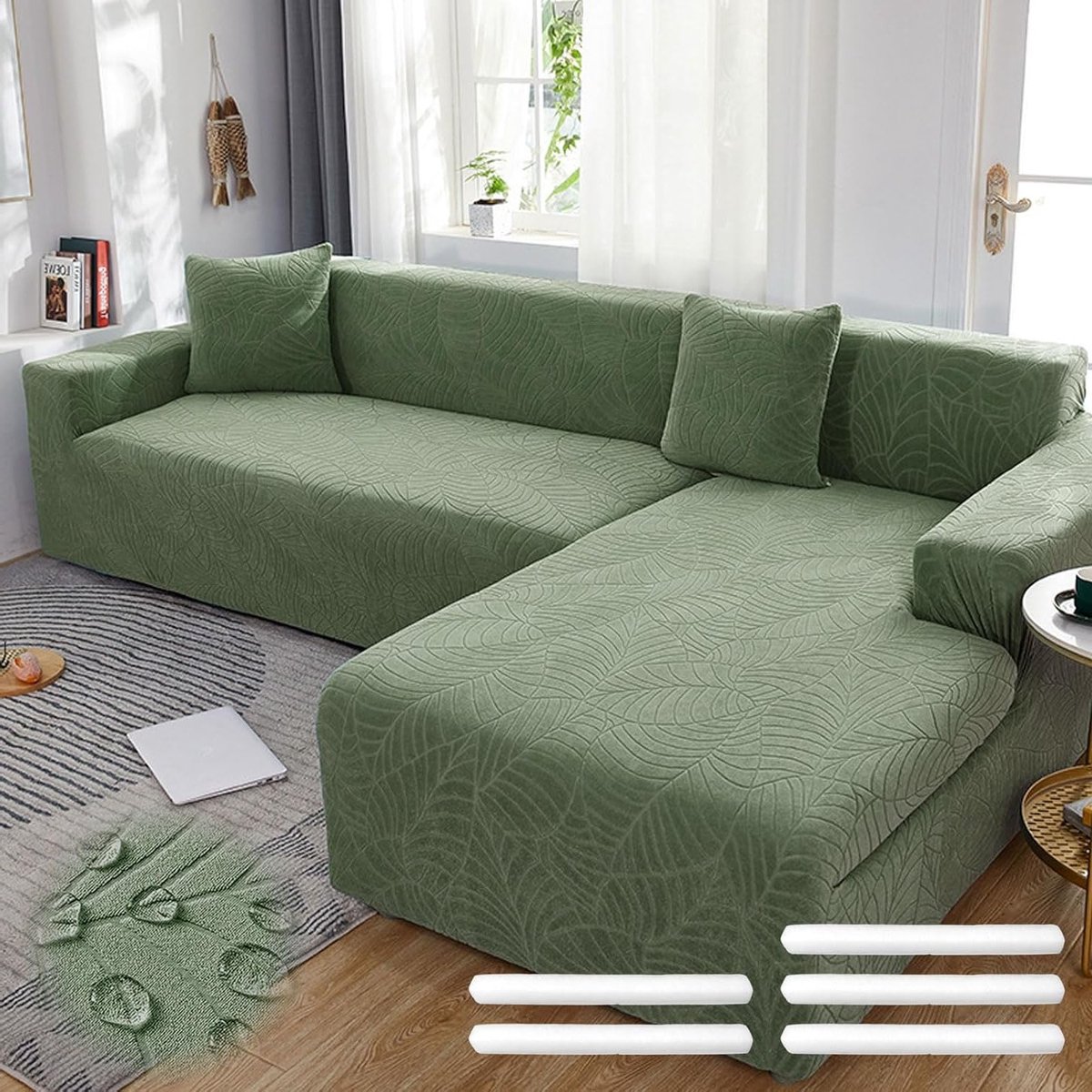 Stretch Hoes voor L-vormige Bank, Universele Sofa Covers met Antislip Schuim en Kussenhoezen, Modern Design voor 1/2/3/4-zits Sofas