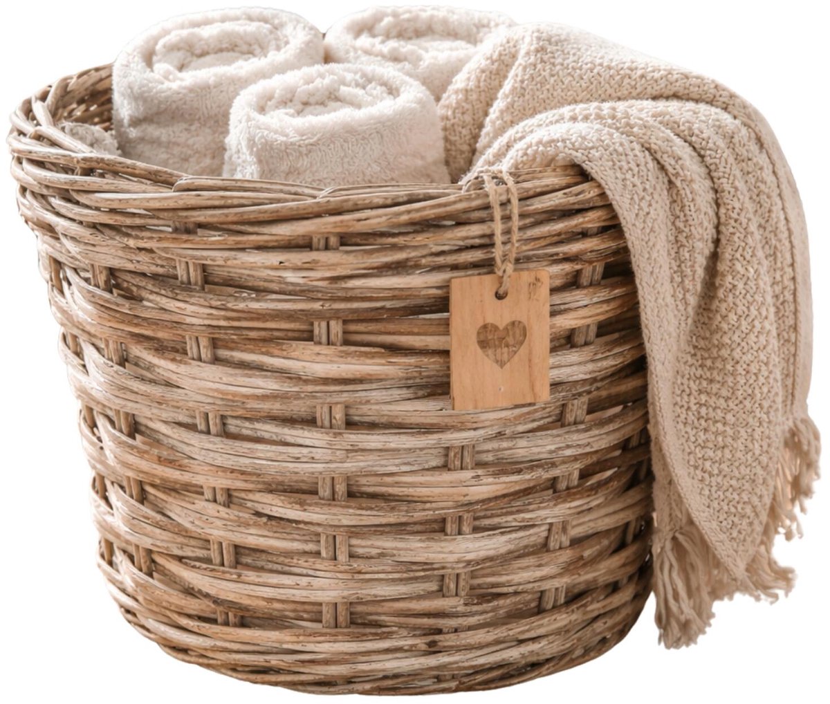 Mega Collections opbergmand Koudum - rotan - D35 x H25 cm - lichtbruin/grijs