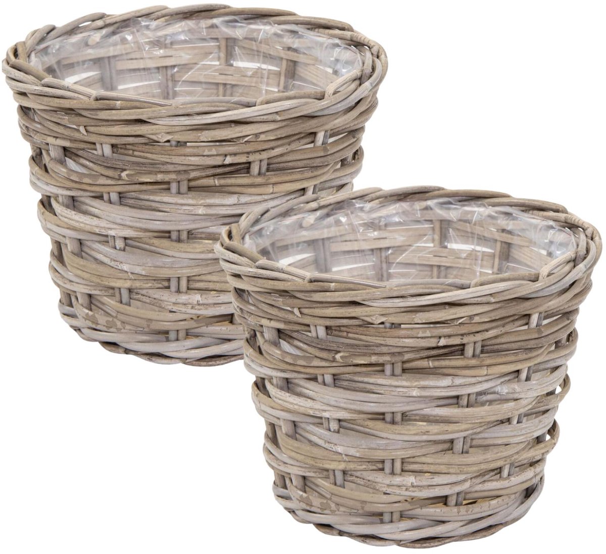 Mega Collections opbergmand Koudum - 2x - rotan - D35 x H25 cm - lichtbruin/grijs
