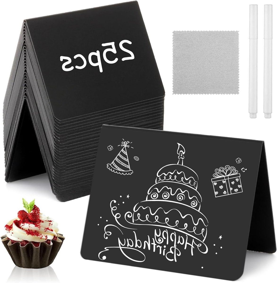 Mini krijtbord set van 25 stuks voor etikettering, prijskaartjes en tafelnummers voor bruiloften, buffetten en cafés