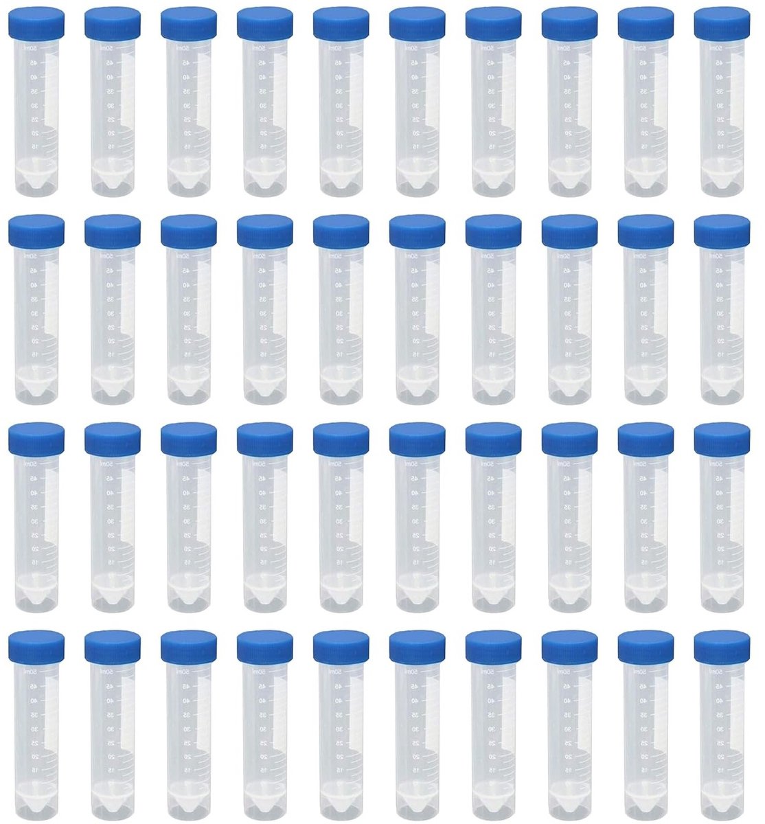 40 Stuks 50ml Blauwe Testbuizen van Plastic voor Laboratorium Chemische Experimenten met Conische en Vlakke Bodem