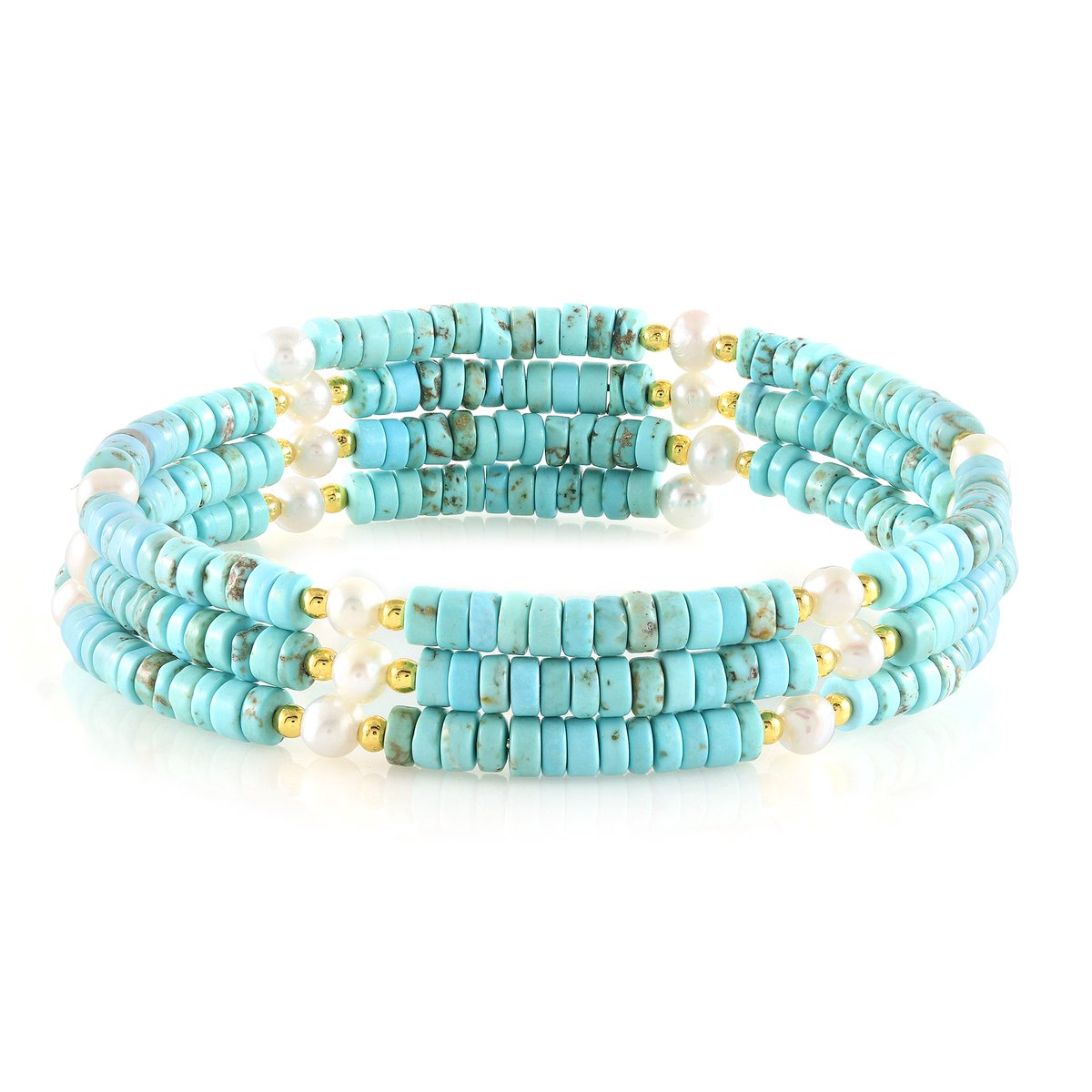 Cavill - Stalen Armband Dames - Blauwe Magnesiet 58.09 ct - Witte Zoetwaterparels & Hematiet Accenten - Flexibel, Elegant & Modieus