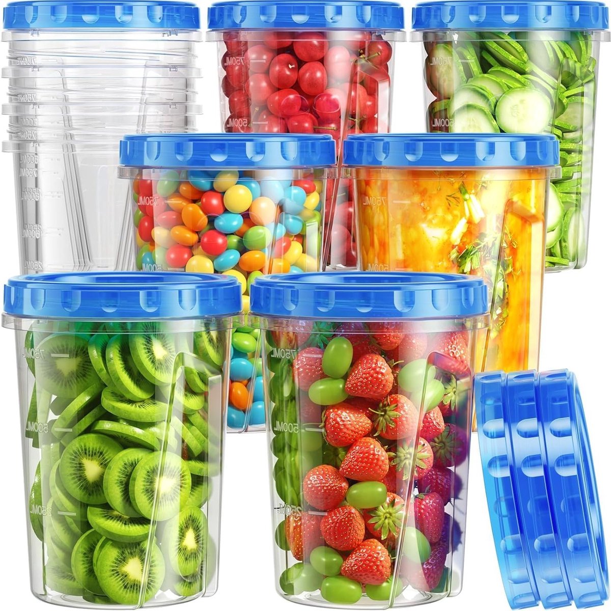 10 stuks herbruikbare plastic voedselcontainers met deksels, 960 ml, lekvrij en stapelbaar, geschikt voor vaatwasser, magnetron en vriezer