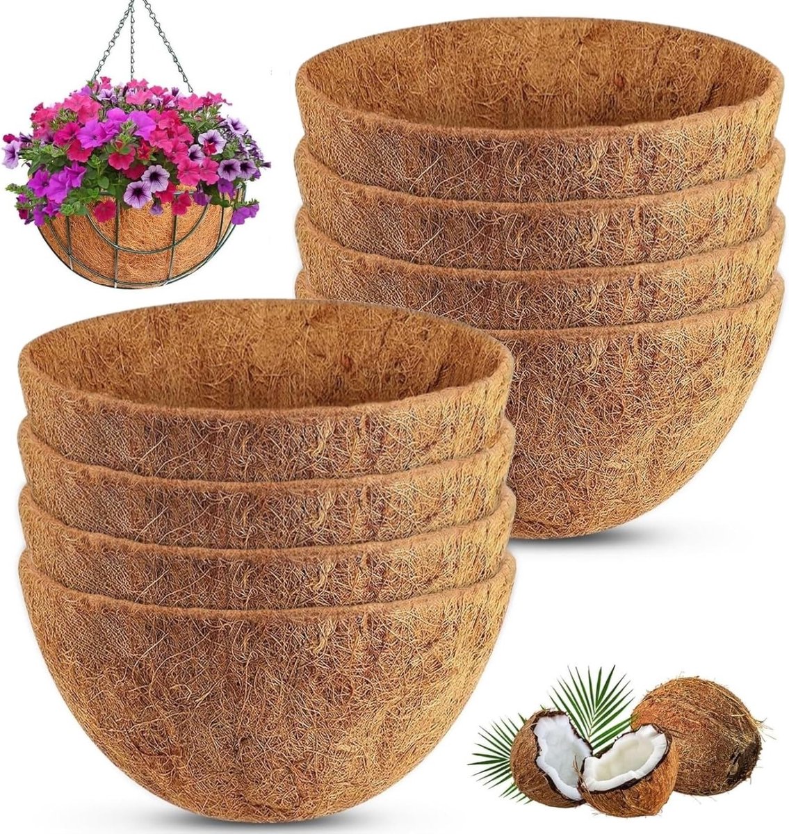 8 Stuks Ronde Kokosvezelvoeringen voor Hangende Mand van 20 cm | Natuurlijke Plantenmand Vulling, Dikke Kokosmat voor Tuin en Huisdieren