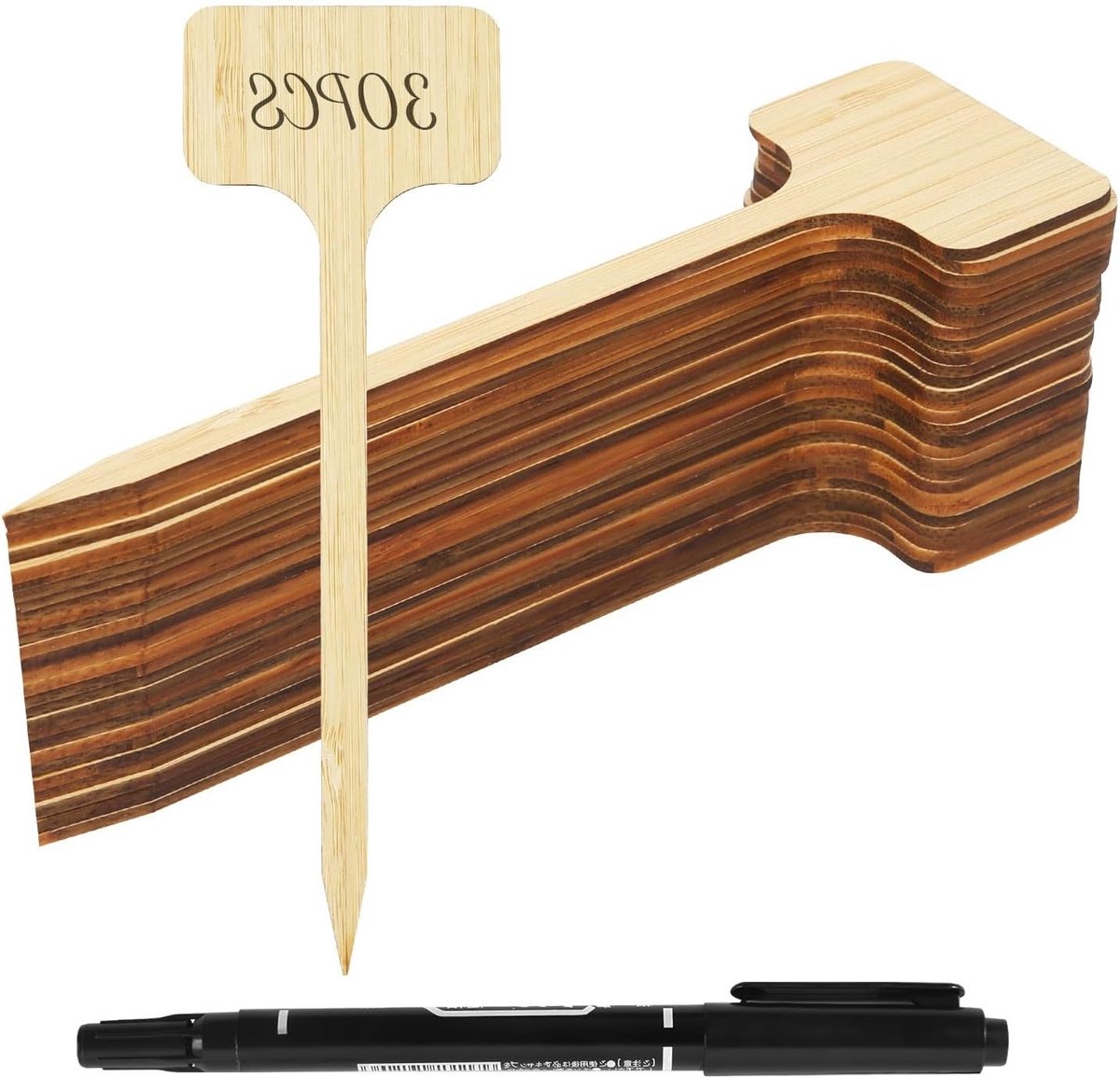 Houten Plantenborden met Hooglighter, Extra Lange T-Vormige Labels voor Groenten, Kruidens en Bloemen (H: 18 cm x B: 6 cm)