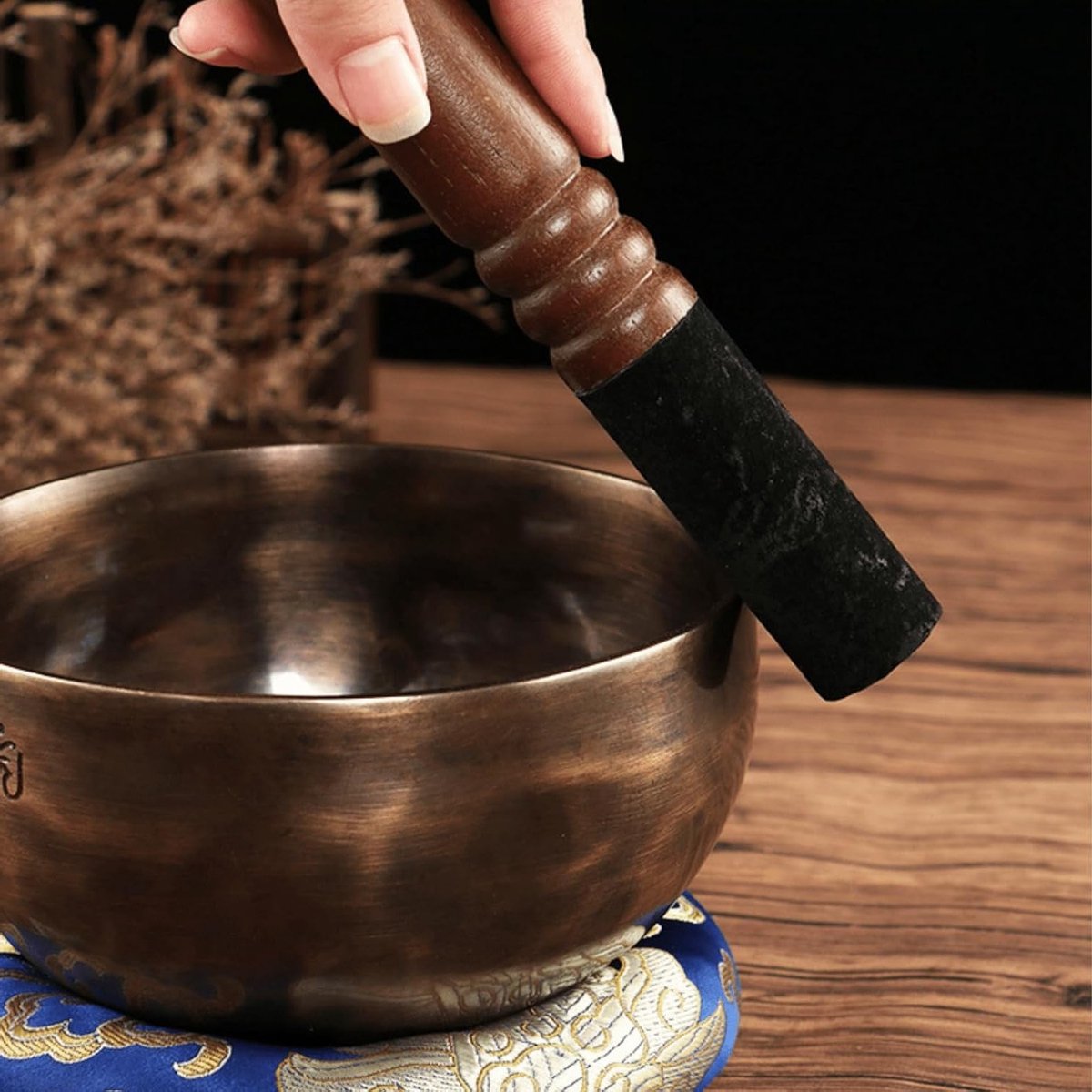 Tibetaanse Perzik Klankschalen voor Meditatie en Yoga, 17.2 x 2.5 cm, Spiritueel Hulpmiddel voor Ontspanning en Harmonie in Huis, Geluidstherapie en Wellness