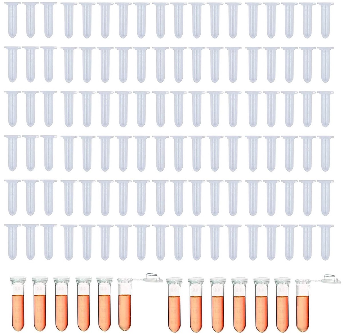 Microcentrifuge Tubes 2 ml - Transparante Plastic Centrifuge Testbuizen voor Monsteropslag met Kliksluiting en Conische Bodem, Verpakking van 150 Stuks voor Laboratoriumgebruik
