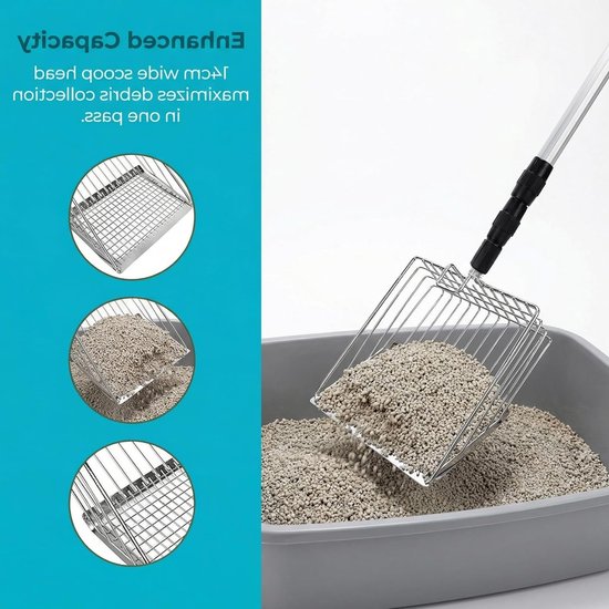 Hark shovel voor kattenbakvulling en kippenmest met lange handgreep, verstelbare lengtes 55.5/84/98 cm, ideaal voor dierenliefhebbers en tuinieren — afbeelding 2