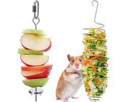 Ratten verrijkingsspeelgoed en voerdispenser van roestvrij staal voor vogels, knaagdieren en papegaaien, inclusief hangende voederstok en langzaam voermechanisme voor groenten