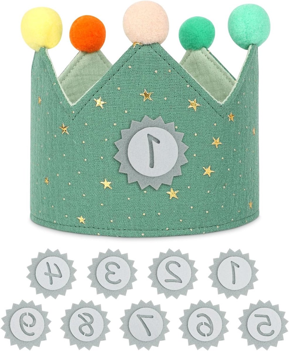 Verjaardagskroon voor Kinderen, Herbruikbare Sterren Hoed met Verwisselbare Cijfers 1-9, Baby Fotoprops en Tiara Hoofdbanden voor Verjaardagsfeestjes