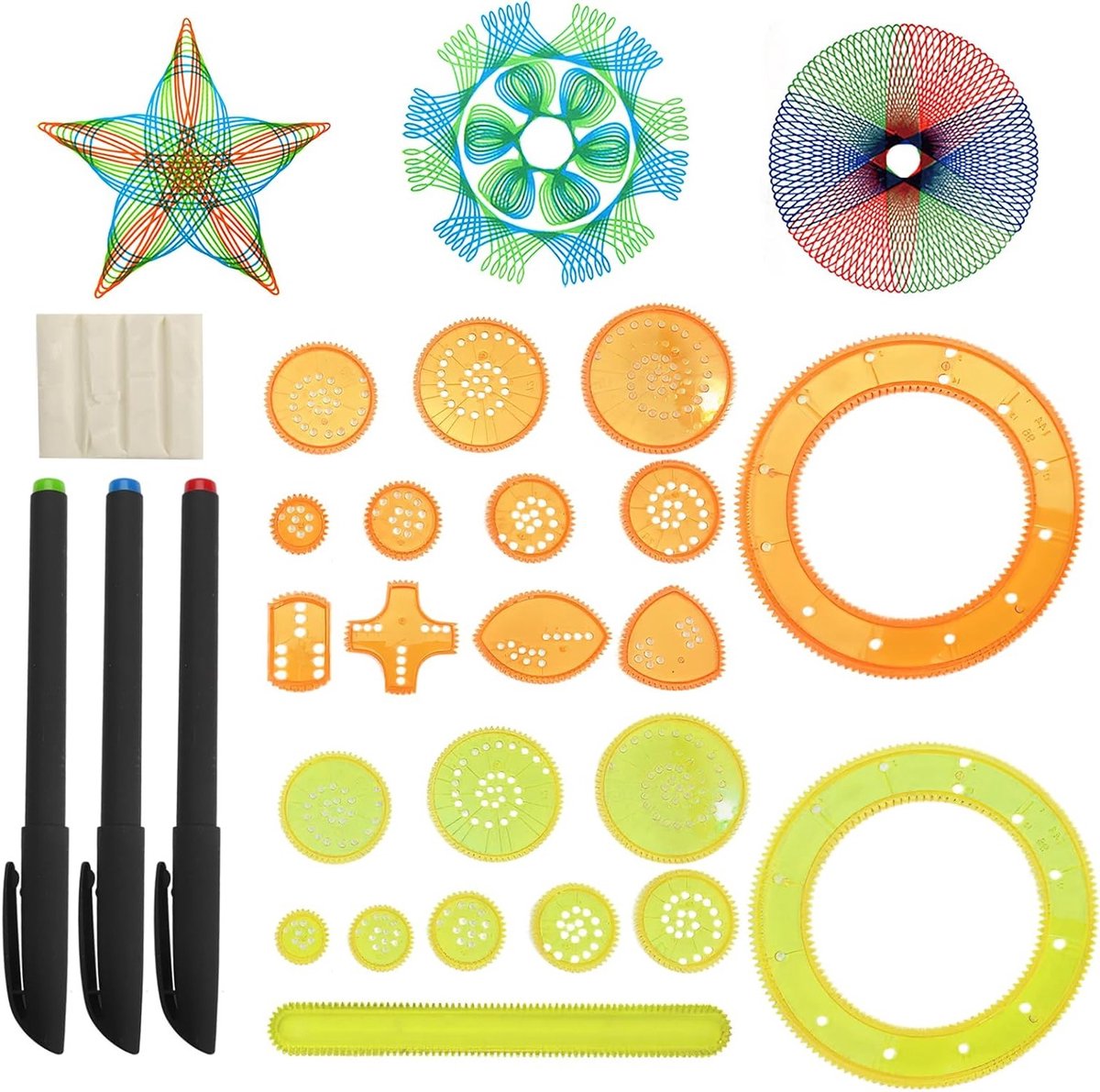 Multifunctionele Spirograph Set met 28 Stukken, Spiral Teken Speelgoed voor Kinderen, Mandala Ontwerptemplates en Tekentools voor Creatieve Activiteiten