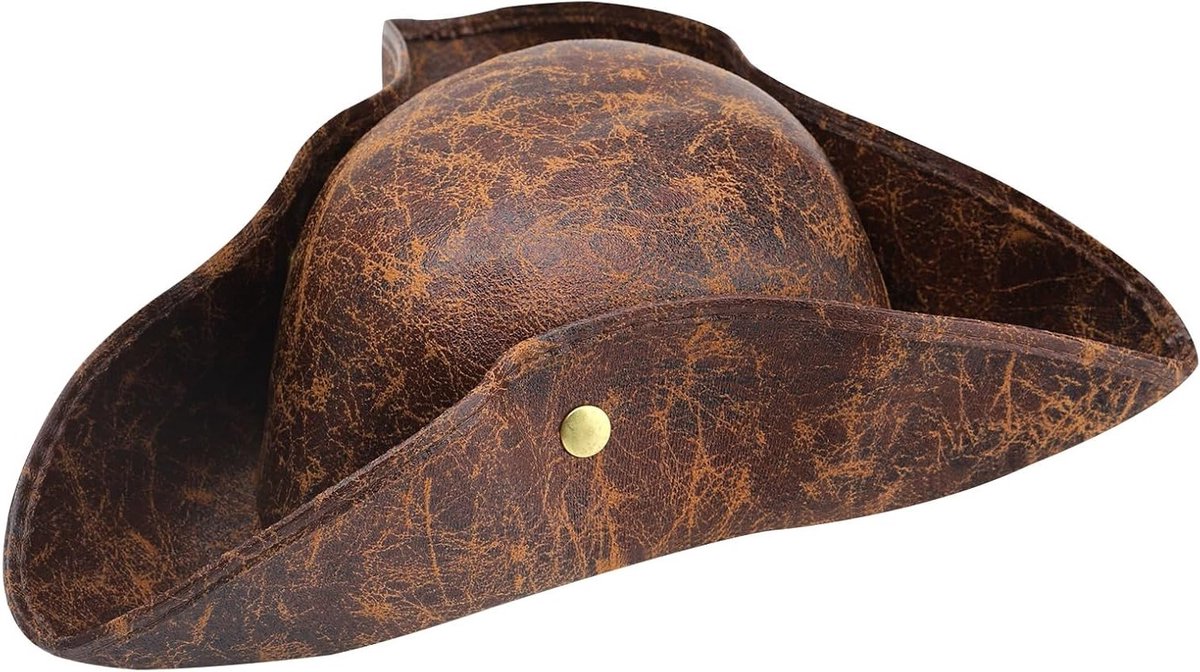 Driepunts leren piratenhoed voor volwassenen - Perfect voor piratenfeesten, Halloween en kostuumverkleedpartijen - Bruin, one size