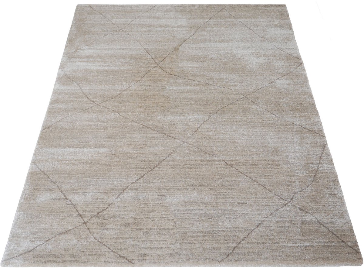 Vloerkleed Nica 1606 Beige - 320 x 440 cm - Laagpolig Design Vloerkleed met Kruispatroon in Scandinavische / Japandi Stijl