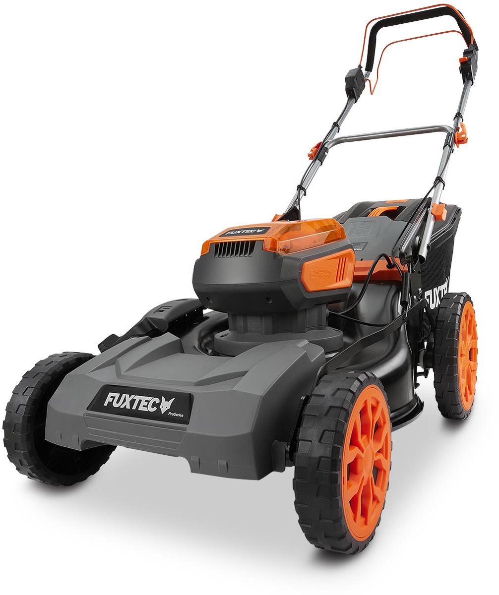 FUXTEC 40V accu grasmaaier FX-E2RM46PROSET | accu grasmaaier met aandrijving | 46 cm | 2x 5Ah accu & snellader | mulchfunctie | 50L grasopvangbak