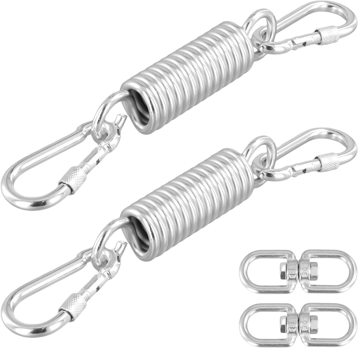 Set van 2 Tension Springs met Haakjes voor Hangstoelen, Inclusief 4 Carabiner Haakjes en 2 Draaipunten, Ideaal voor Hangstoelen en Punching Bags