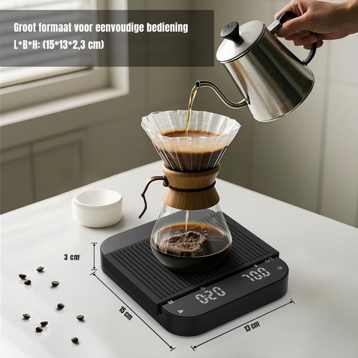 Nexvo® Koffie Weegschaal - Weegschaal - Scale - Max 3000 Gram - Zwart - 18cm x 18cm x 5cm