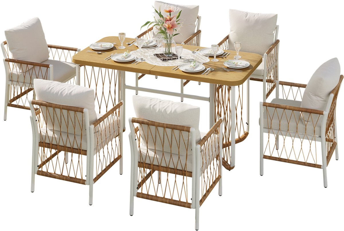 Gutent Loungesets - Modern Outdoor Set - Ijzer Gestel - Gevlochten Armleuningen - Incl Zitkussens - Beige Bruin Natuur
