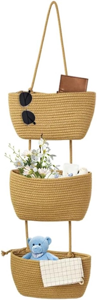 Hanging Basket met 3 Verdies, Wandorganizer van Katoen, Opbergmanden voor Badkamer en Woonkamer