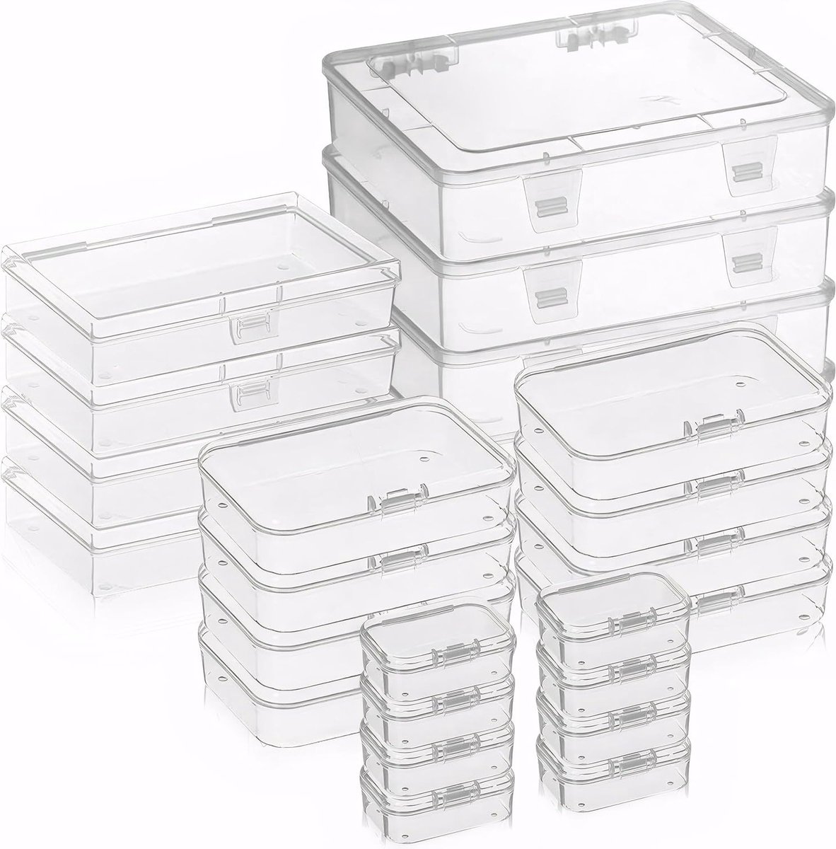 Vierkante Plastic Opbergdozen met Vouwbare Deksel - 24 Stuks, Transparant, Voor Kleine Voorwerpen en Knutselmaterialen