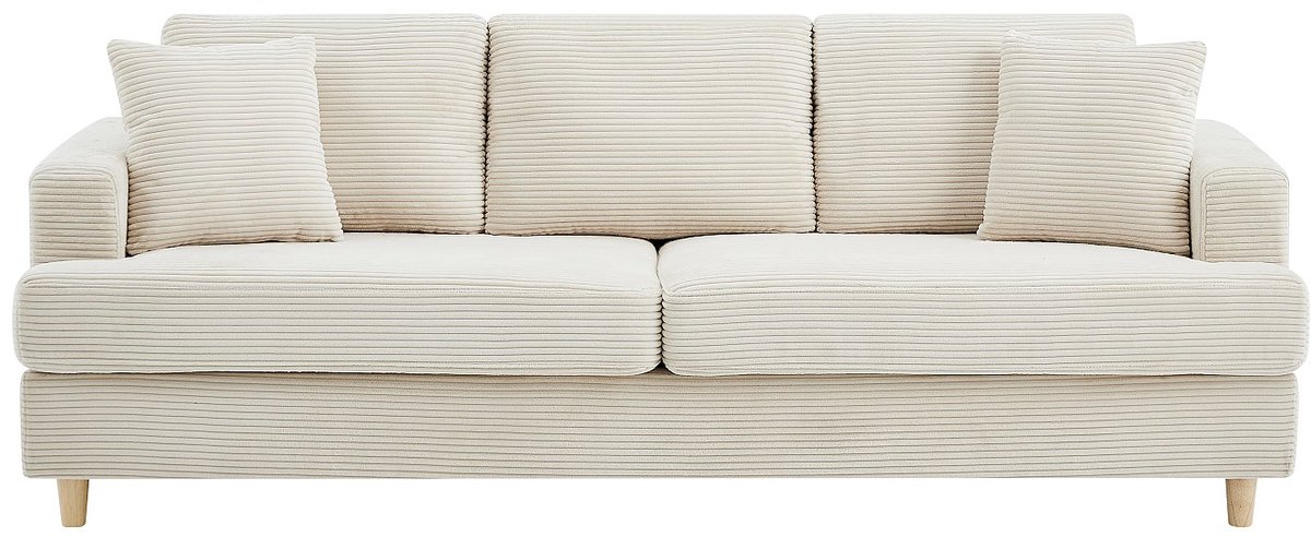 Vente-unique Driezitsbank in beige ribbelfluweel YOCABA