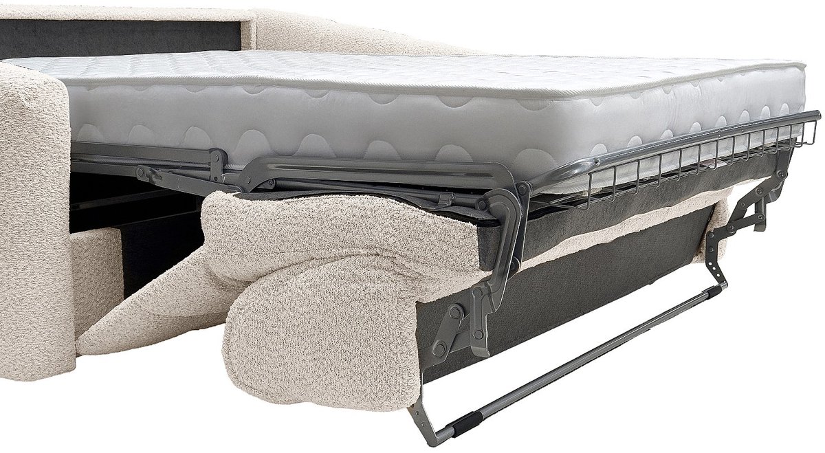 Vente-unique Vierzitsslaapbank express in beige boucléstof - Slaapoppervlak 160 cm - Matras 16 cm RETUNA