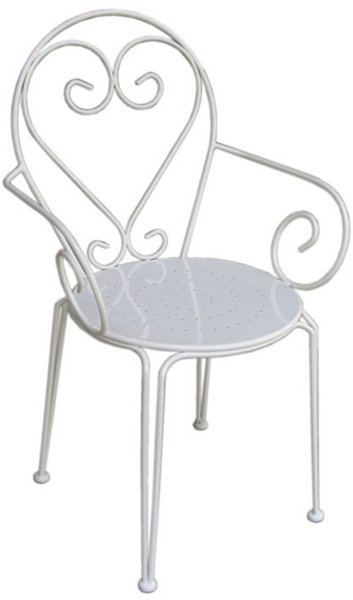 Vente-unique Set van 4 metalen tuinstoelen met smeedijzereffectt met armleuningen - wit - GUERMANTES L 48 cm x H 89 cm x D 52 cm
