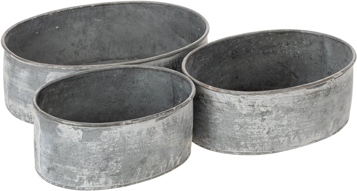 Decoratieve metalen schaal ovaal grijs L22,5/19,5/16cm set van 3