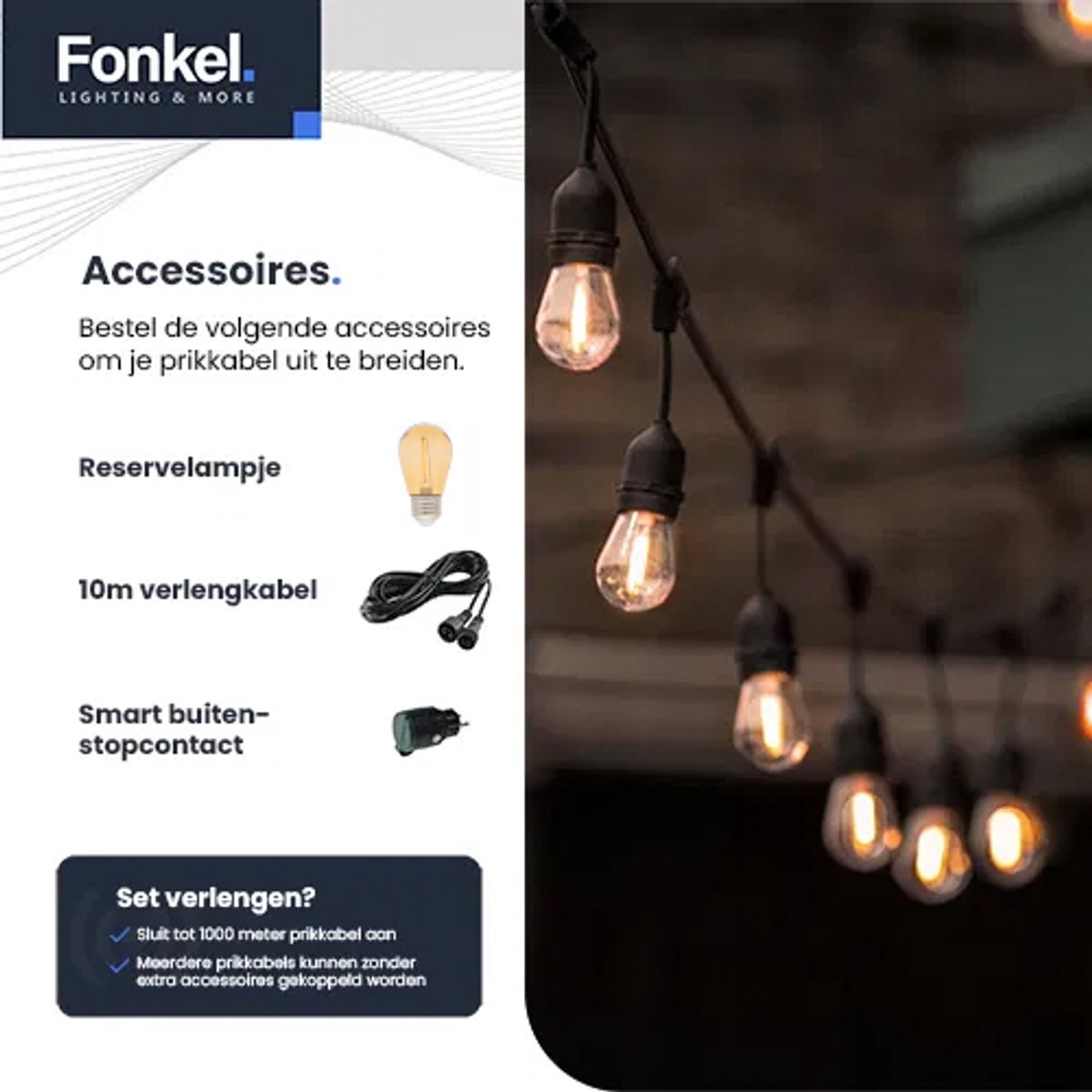 10m Arena 1800K LED Prikkabel - IP65 Lichtsnoer Buiten - koppelbaar - inclusief 10x E27 lampen - Extra warm wit - Eco - Incl. Stekker
