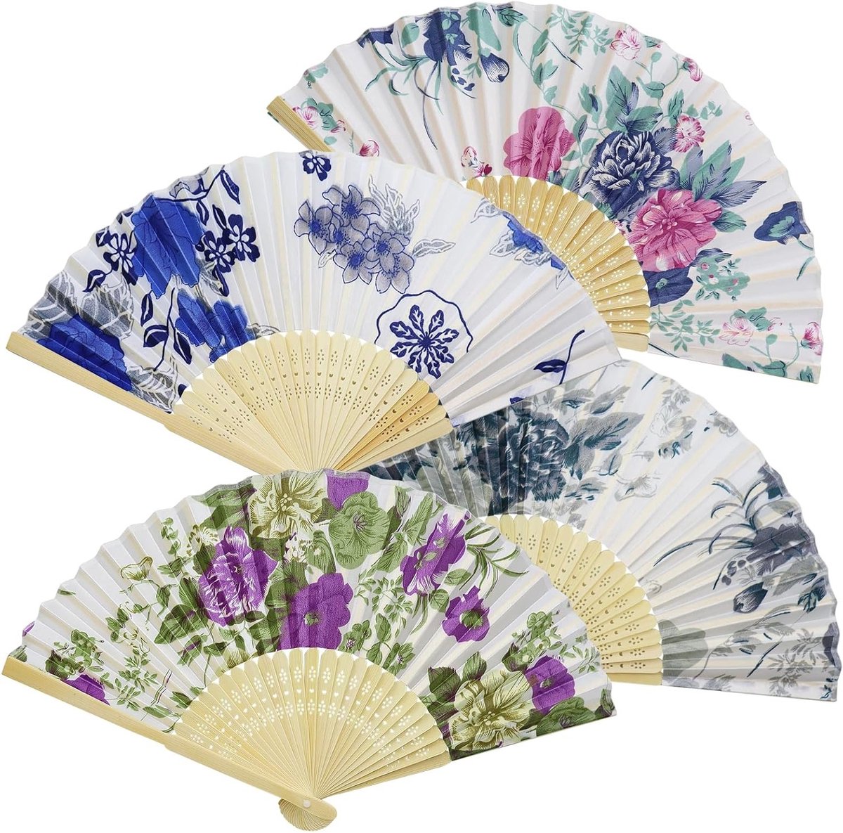 Set van 4 Japanse Vouwfans van Bamboe voor Bruiloften en Wanddecoratie - Chinese Stijl, Handgemaakt en Compact