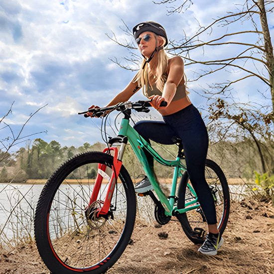Dames mountainbike - Voor volwassenen - 21 versnellingen, vergrendelbare verende vork, dubbele schijfremmen, aluminium frame - Wit, 51/66/69 cm van Merkloos — afbeelding 4