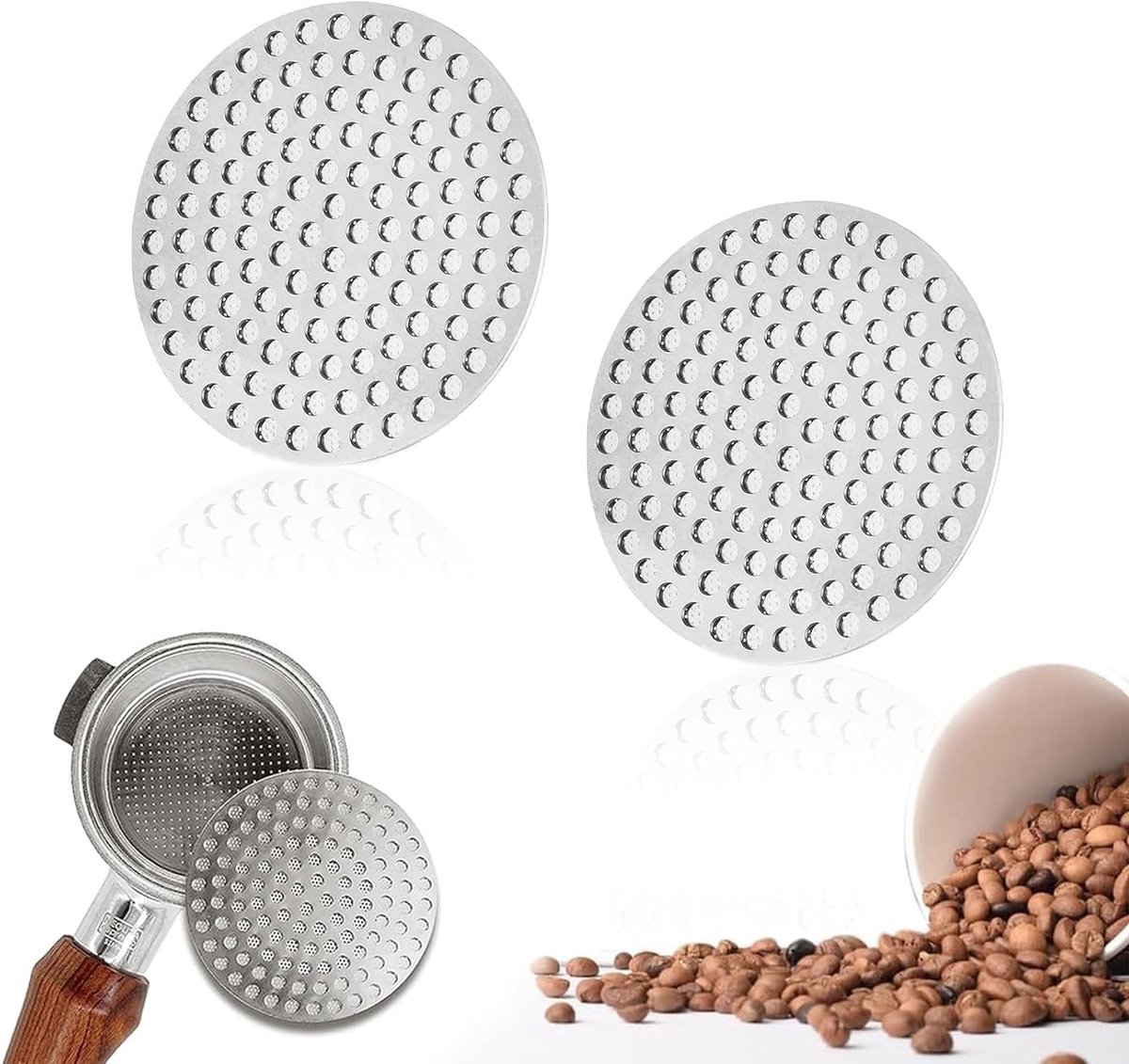 Herbruikbare Espresso Filter Set van 2 Stuks, 58 mm Puck Strainer voor Strainer Carrier, RVS 304, 0.8 mm Dikte, Ideaal voor Koffieliefhebbers